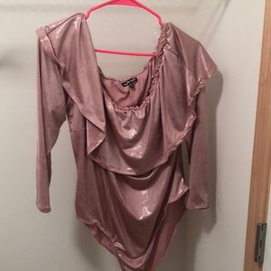 Shimmerylong sleeve offshoulder mauve bodysuit NWT
